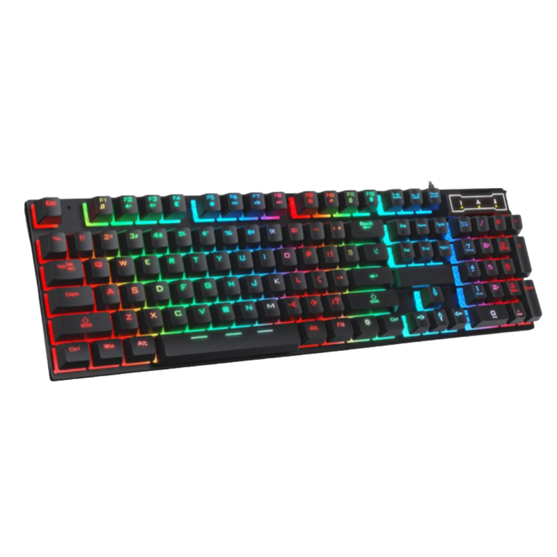 Teclado Gamer Semi-Mecânico Evolut RGB Rainbow ABNT2 107 Teclas USB